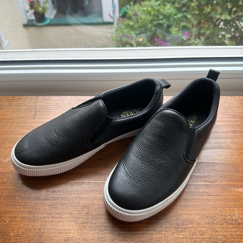 Lauren Black and White Slip-On Sneakers